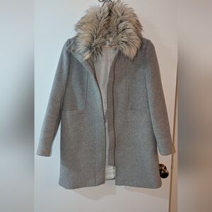 Crewcuts Gray Pea Coat with Faux Fur Collar